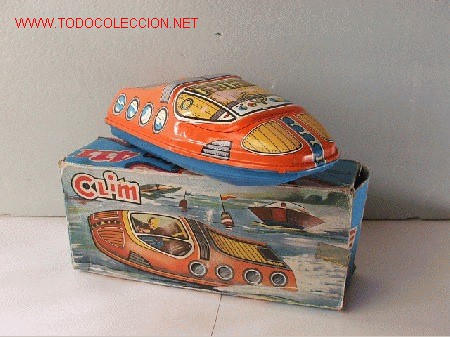 Juguetes antiguos de hojalata: CANOA  A  RESORTE - CLIM - Foto 1