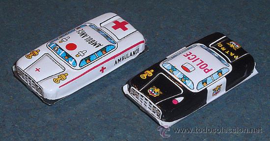 Juguetes antiguos de hojalata: Set Polic&iacute;a + Ambulancia - Foto 1