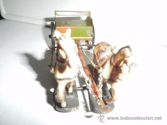 Juguetes antiguos de hojalata: CARRETA CON CABALLOS - Foto 4