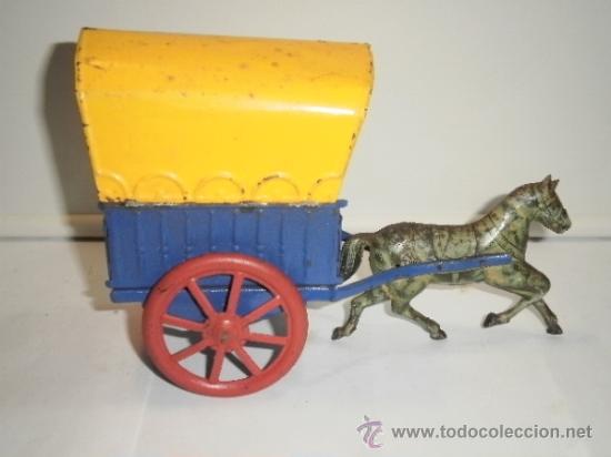 Juguetes antiguos de hojalata: CARRETA CON CABALLO - Foto 1