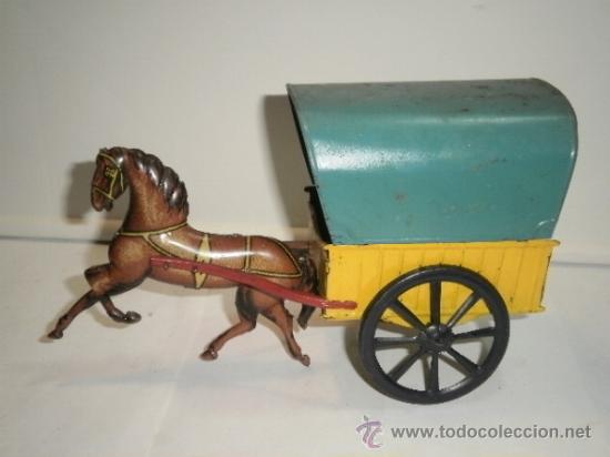 Juguetes antiguos de hojalata: CARRETA CON CABALLO JYESA - Foto 1