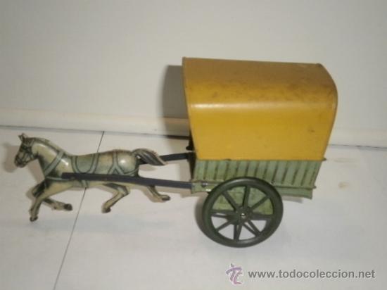 Juguetes antiguos de hojalata: CARRETA CON CABALLO DE RICO - Foto 1