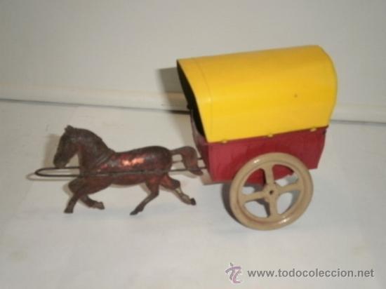 Juguetes antiguos de hojalata: CARRETA CON CABALLO - Foto 1