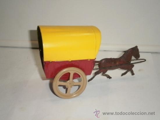 Juguetes antiguos de hojalata: CARRETA CON CABALLO - Foto 3