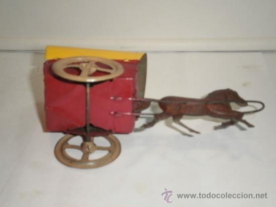 Juguetes antiguos de hojalata: CARRETA CON CABALLO - Foto 2