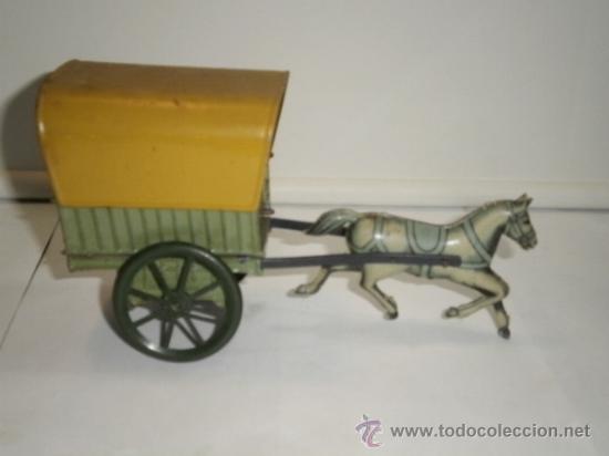 Juguetes antiguos de hojalata: CARRETA CON CABALLO DE RICO - Foto 3