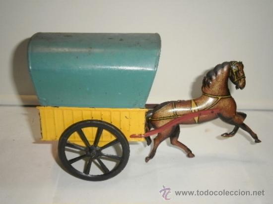 Juguetes antiguos de hojalata: CARRETA CON CABALLO JYESA - Foto 2