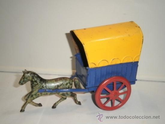 Juguetes antiguos de hojalata: CARRETA CON CABALLO - Foto 5