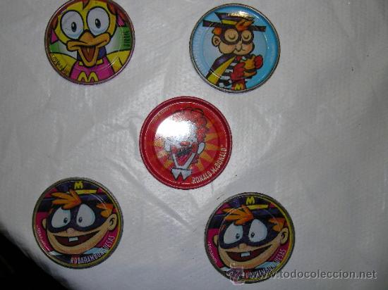 Juguetes antiguos de hojalata: 5 TAZOS / CHAPAS MCDONALDS - Foto 1