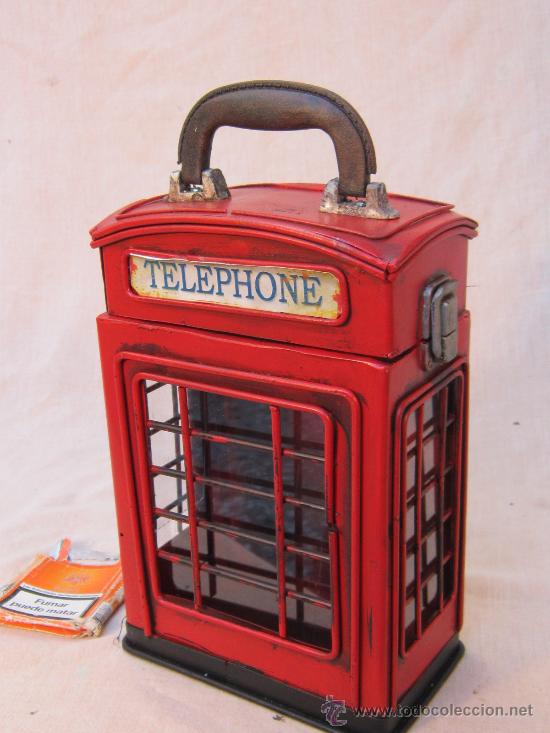 Juguetes antiguos de hojalata: CAJA EN FORMA DE CABINA TELEFONICA INGLESA - Foto 4