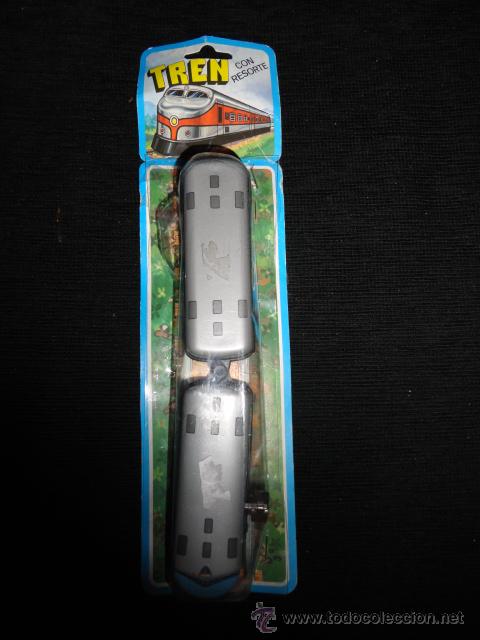 Juguetes antiguos de hojalata: tren con resorte en blister sin abrir - Foto 1