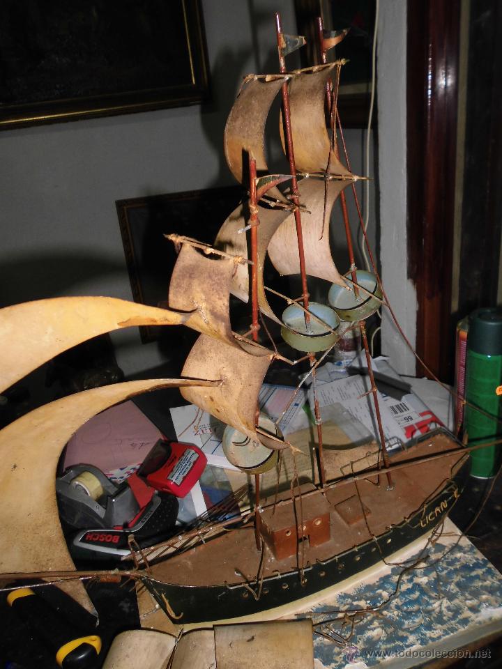 Juguetes antiguos de hojalata: antiguo barco GRANDE alicante hojalata Y MADERA Juguete posiblemente paya o rico por restaurar - Foto 5 - 52741543