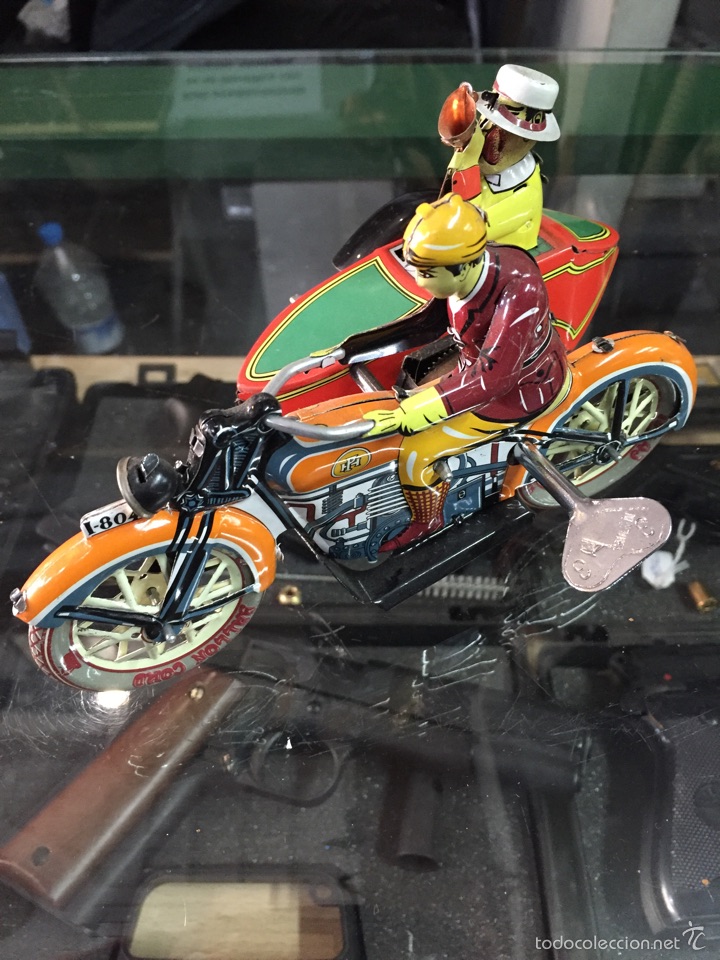 Juguetes antiguos de hojalata: MOTO CON SIDECAR PH - Foto 2