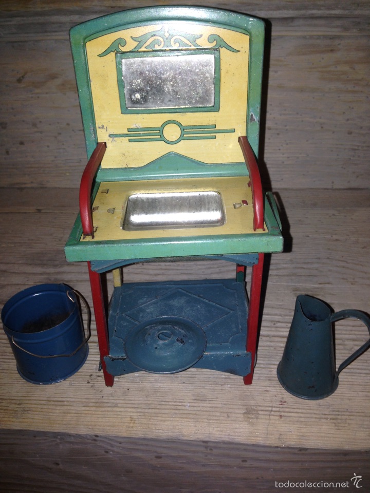 Juguetes antiguos de hojalata: Lavabo de chapa rico 1940 - Foto 2