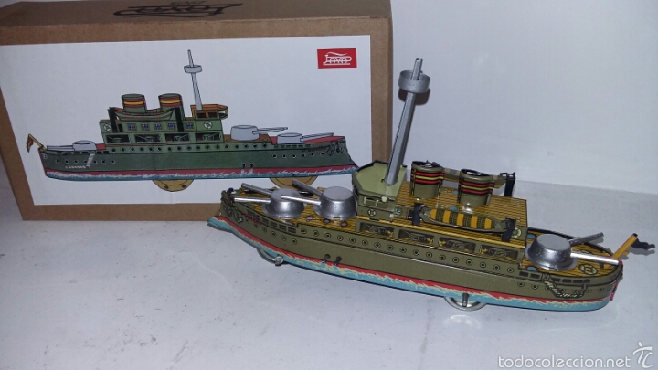 Juguetes antiguos de hojalata: Paya - barco guerra - replica - Foto 1