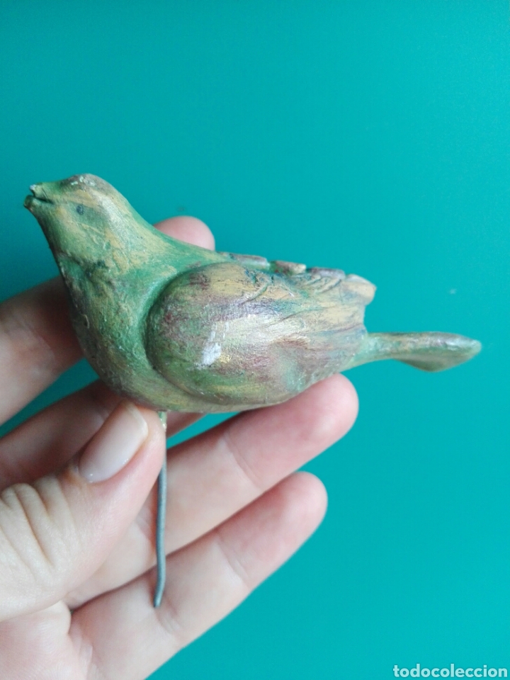 Juguetes antiguos de hojalata: Pajaro de ceramica y alambre para insertar en jaula o similar Bel&eacute;n Juguete Hojalata