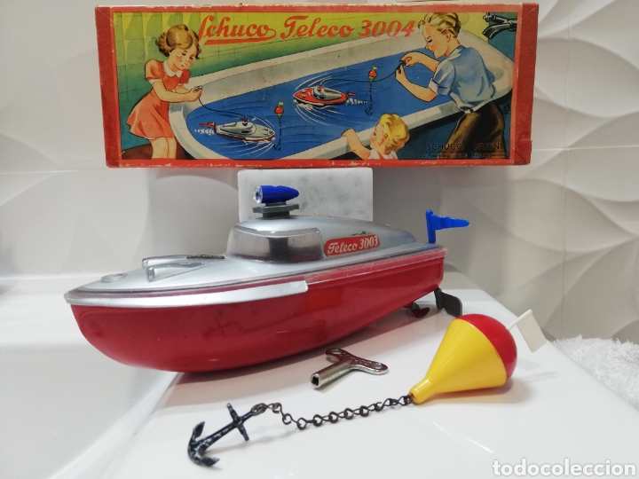 Juguetes antiguos de hojalata: Schuco teleco barco - Foto 1