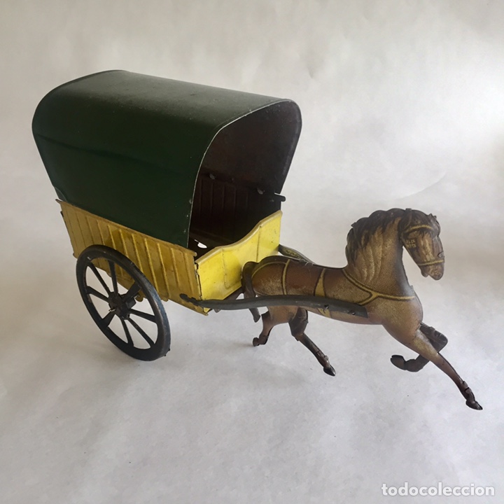 Juguetes antiguos de hojalata: Carruaje con caballo Rico. - Foto 3