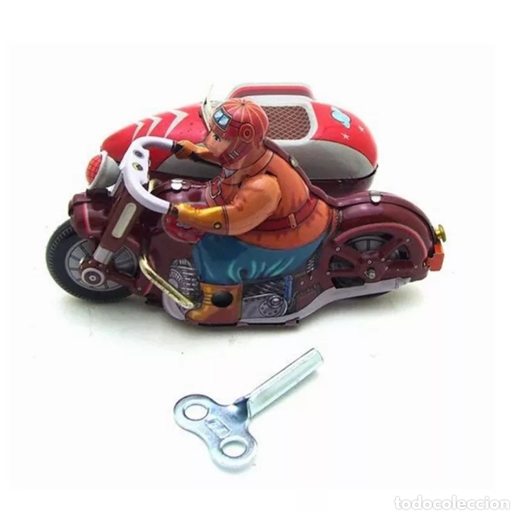 Juguetes antiguos de hojalata: Moto con sidecar de hojalata - Foto 5
