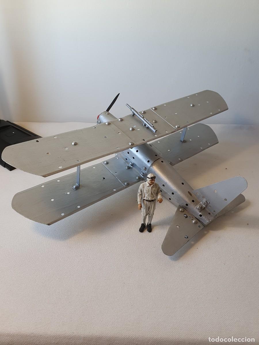 Juguetes antiguos de hojalata: Biplano Meccano modificado - Foto 3