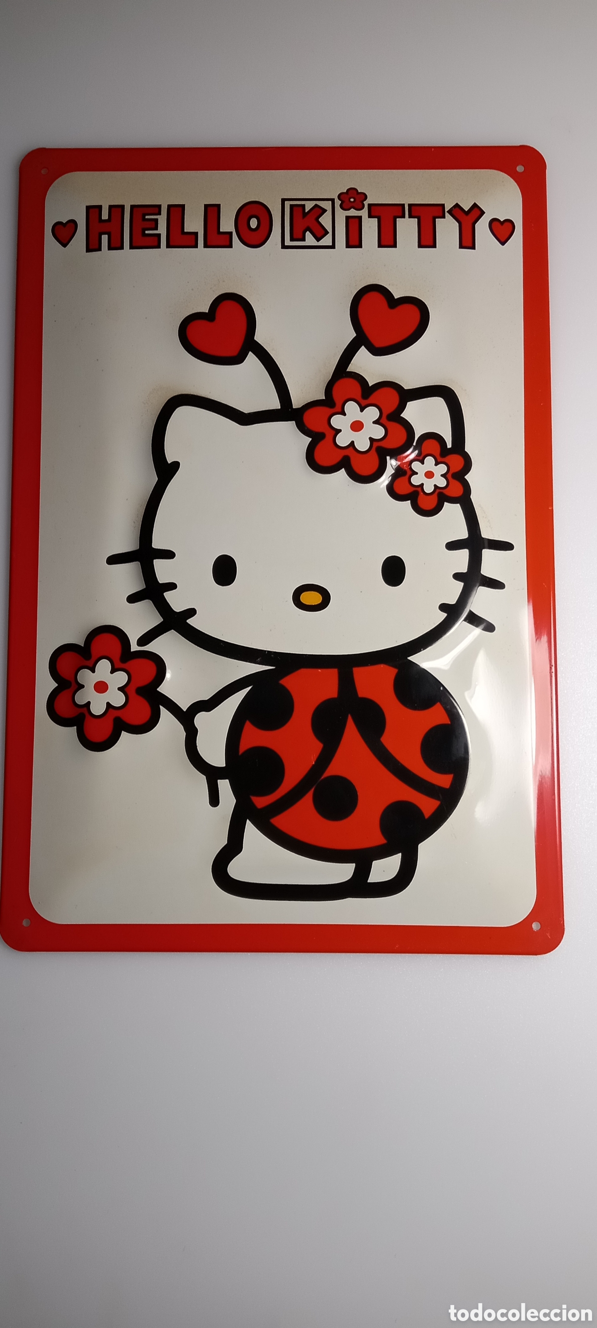 Juguetes antiguos de hojalata: Hello Kitty. placa met&aacute;lica. - Foto 1