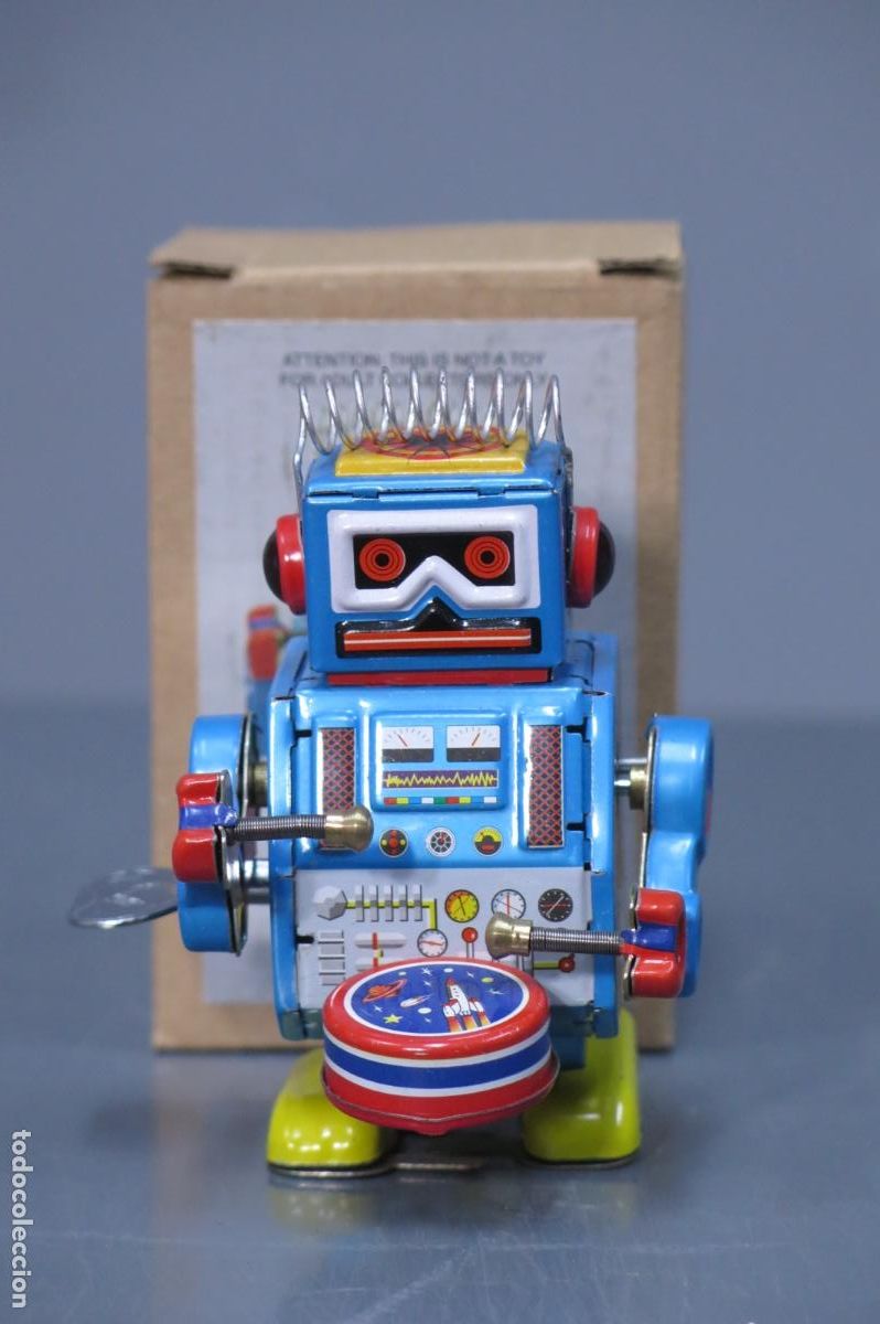 Juguetes antiguos de hojalata: ROBOT CON TAMBOR - Foto 1
