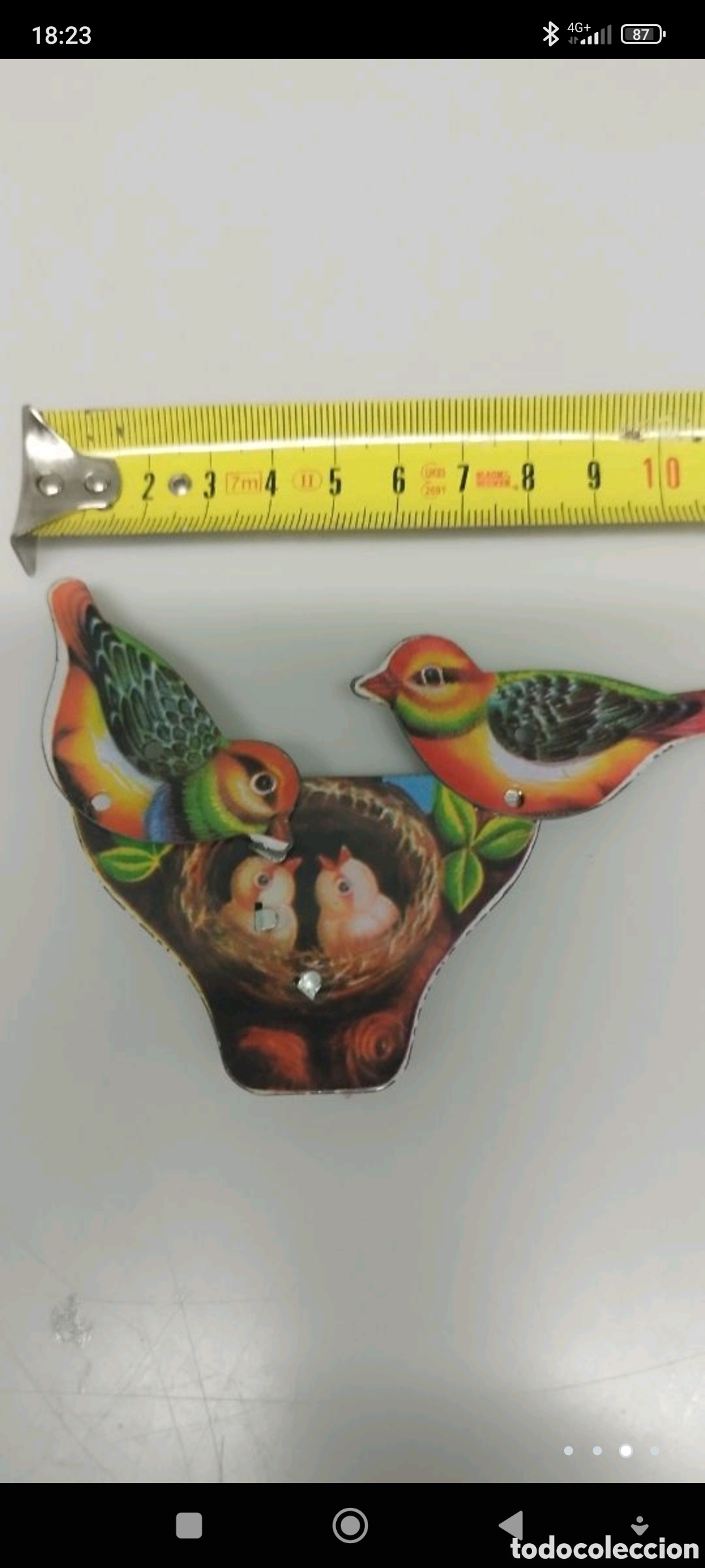 Juguetes antiguos de hojalata: Pajaritos con nido picotean - Foto 3