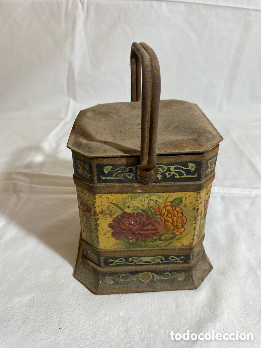 Juguetes antiguos de hojalata: Caja de lata policromada - Foto 2