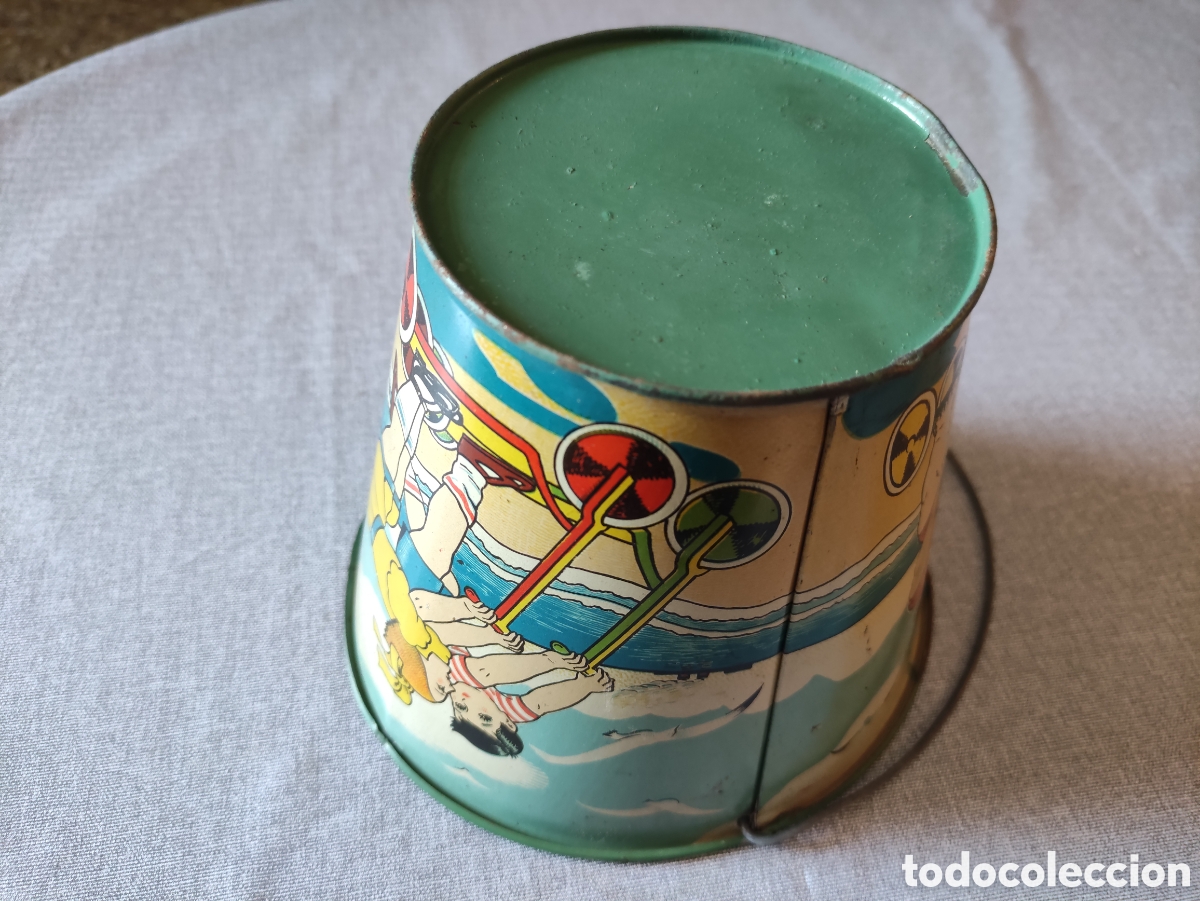 Juguetes antiguos de hojalata: Cubo de hojalata de Rico - Foto 4