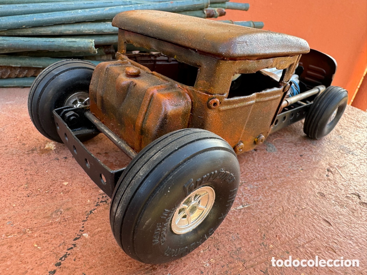 Juguetes antiguos de hojalata: Auto Rat rod artesanal - Foto 7