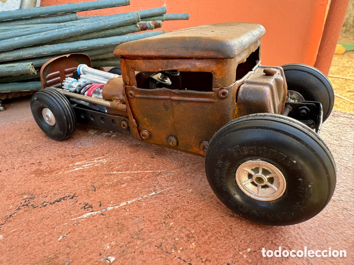 Juguetes antiguos de hojalata: Auto Rat rod artesanal - Foto 8