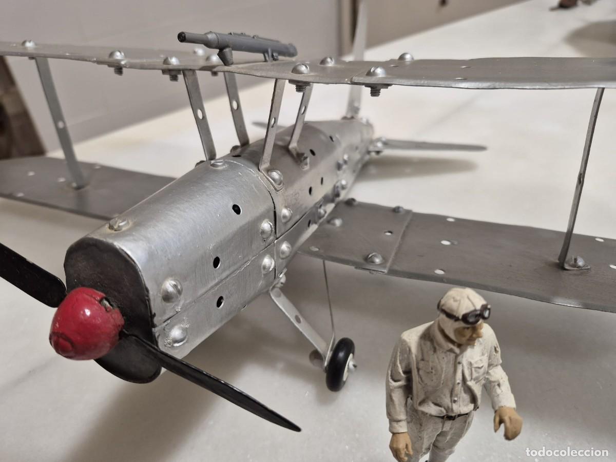 Juguetes antiguos de hojalata: Biplano Meccano modificado - Foto 8