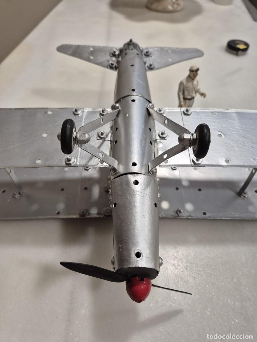 Juguetes antiguos de hojalata: Biplano Meccano modificado - Foto 9