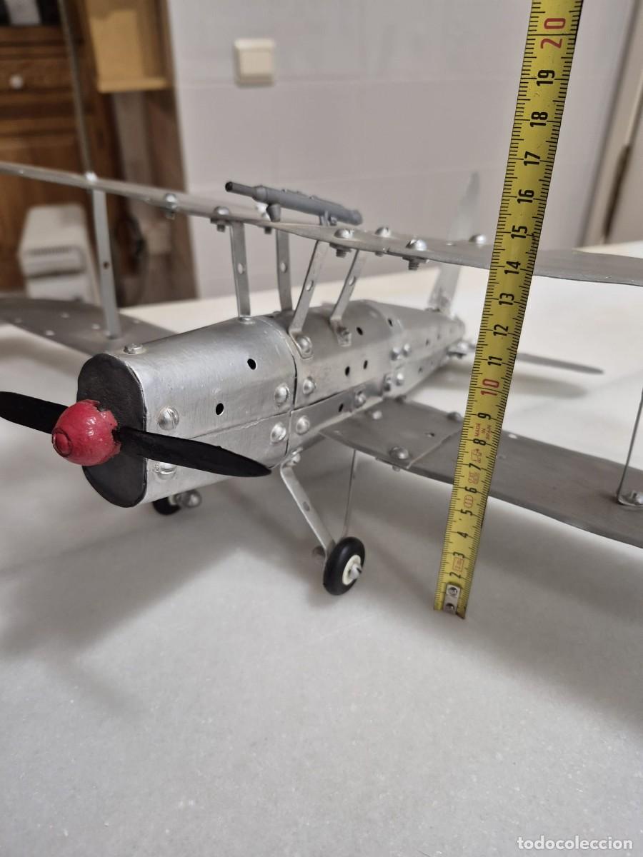 Juguetes antiguos de hojalata: Biplano Meccano modificado - Foto 4