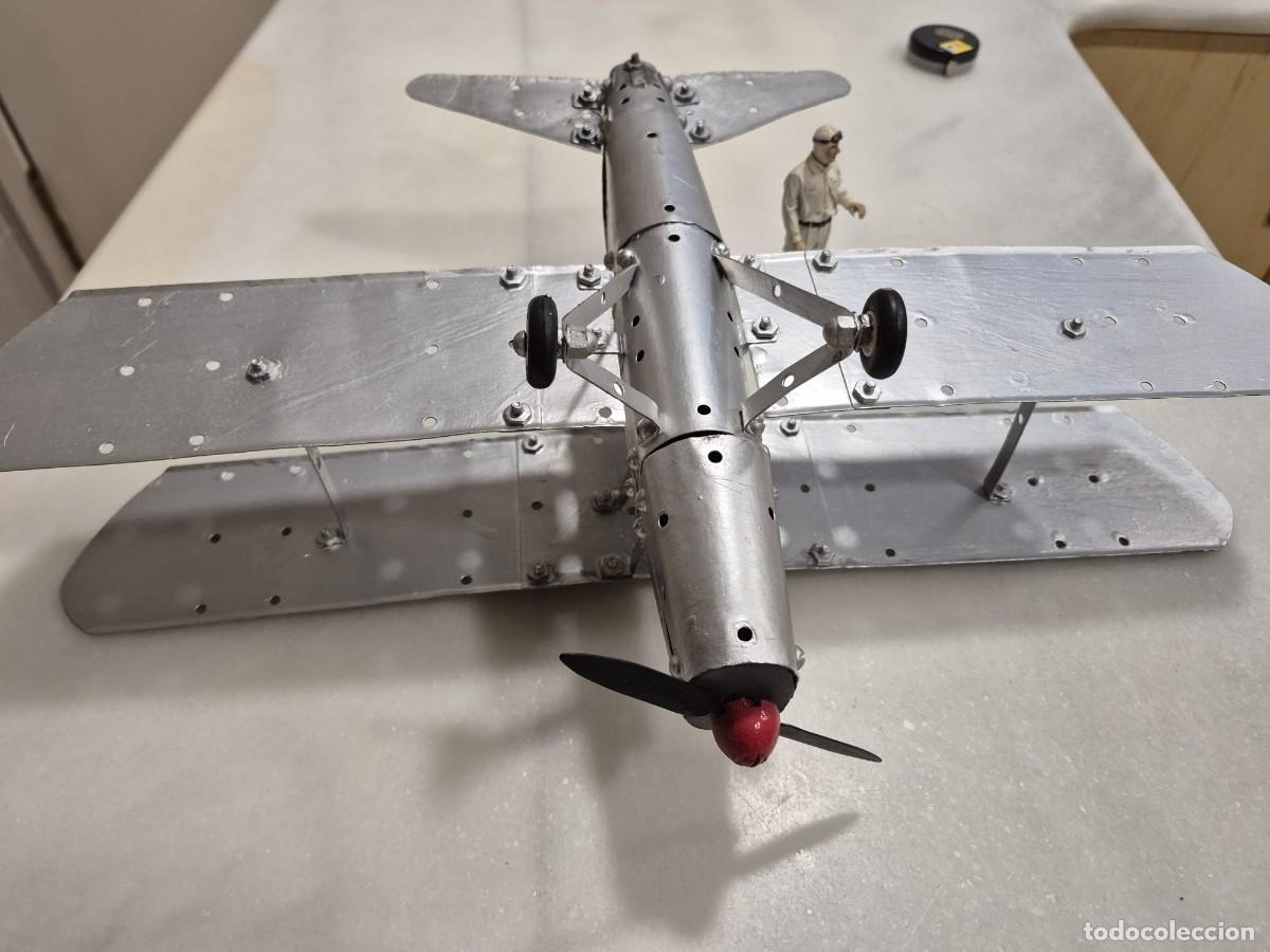 Juguetes antiguos de hojalata: Biplano Meccano modificado - Foto 10
