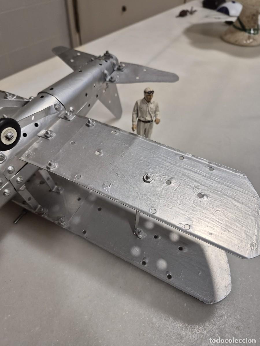 Juguetes antiguos de hojalata: Biplano Meccano modificado - Foto 11