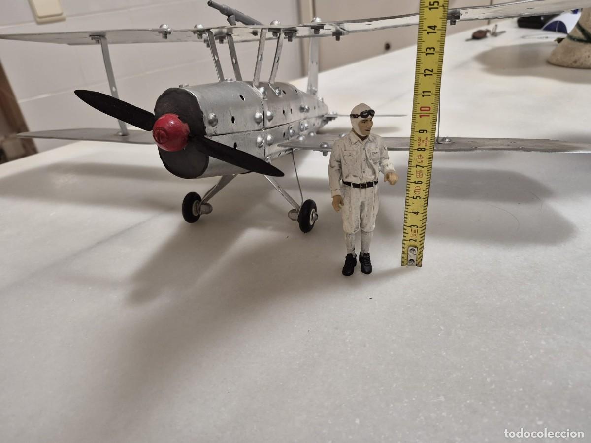 Juguetes antiguos de hojalata: Biplano Meccano modificado - Foto 7