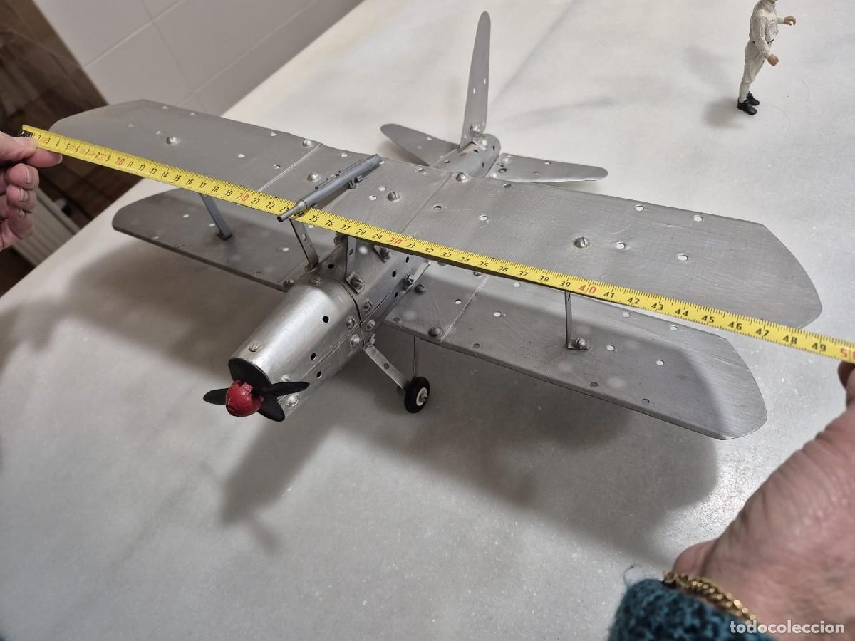 Juguetes antiguos de hojalata: Biplano Meccano modificado - Foto 5