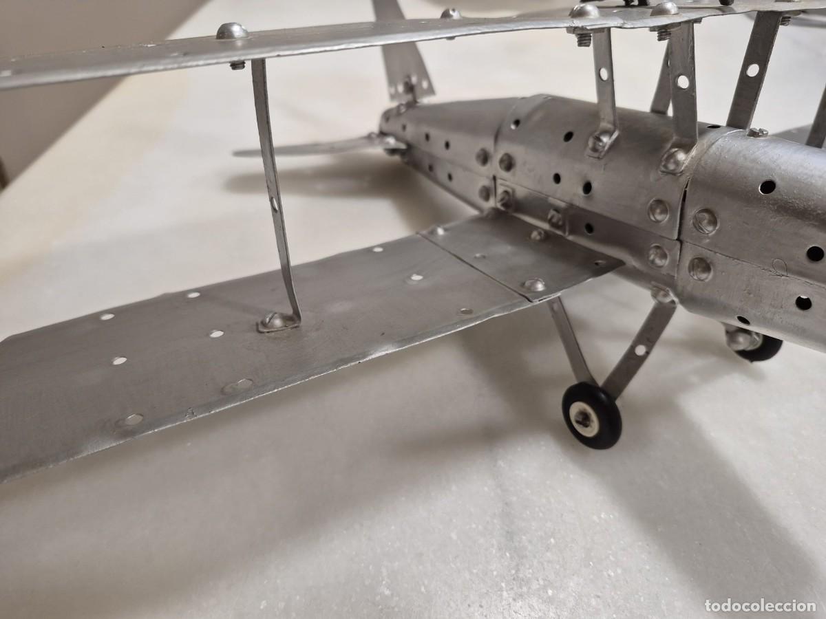 Juguetes antiguos de hojalata: Biplano Meccano modificado - Foto 13