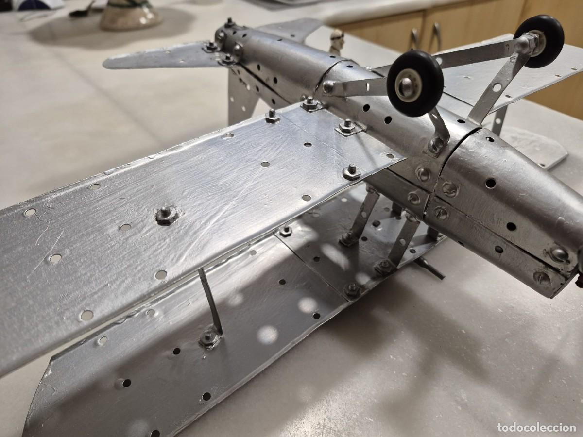 Juguetes antiguos de hojalata: Biplano Meccano modificado - Foto 14