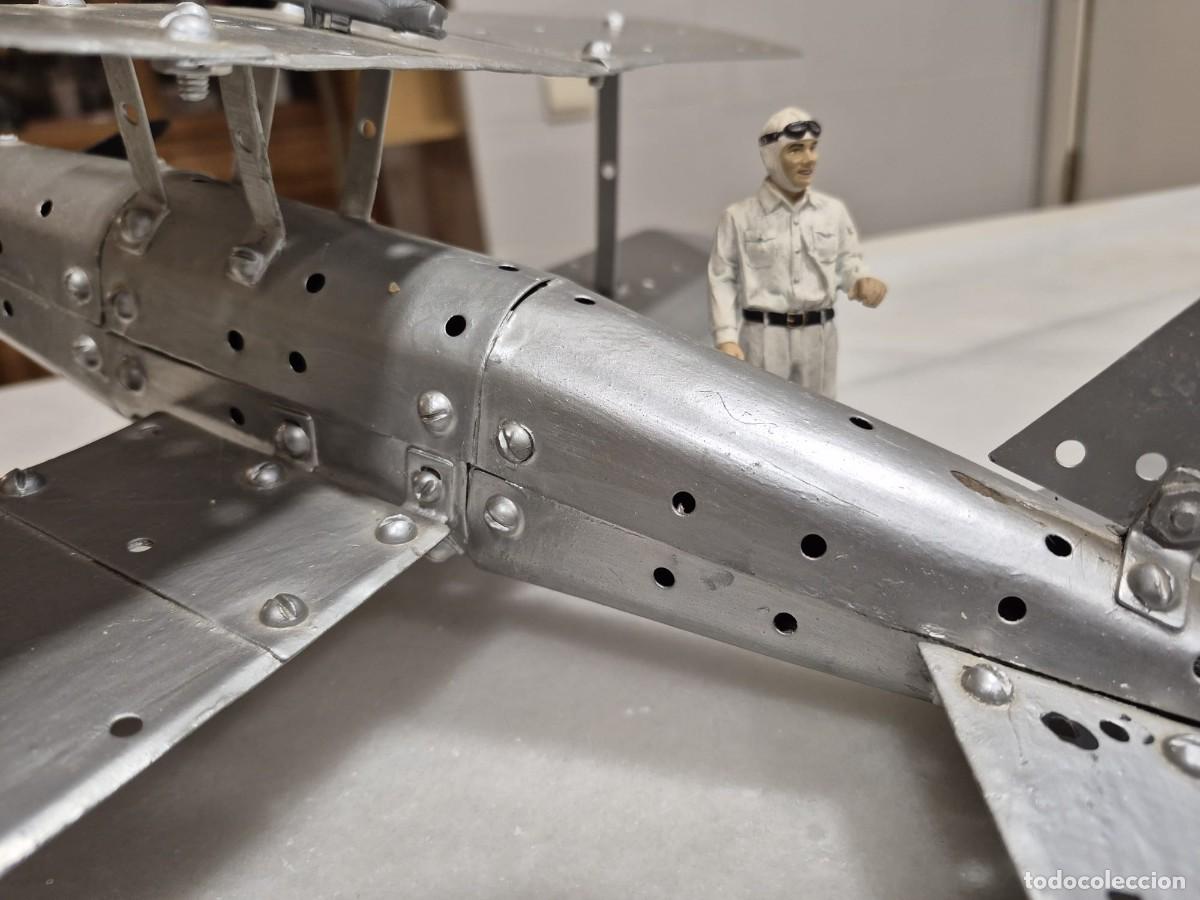Juguetes antiguos de hojalata: Biplano Meccano modificado - Foto 12