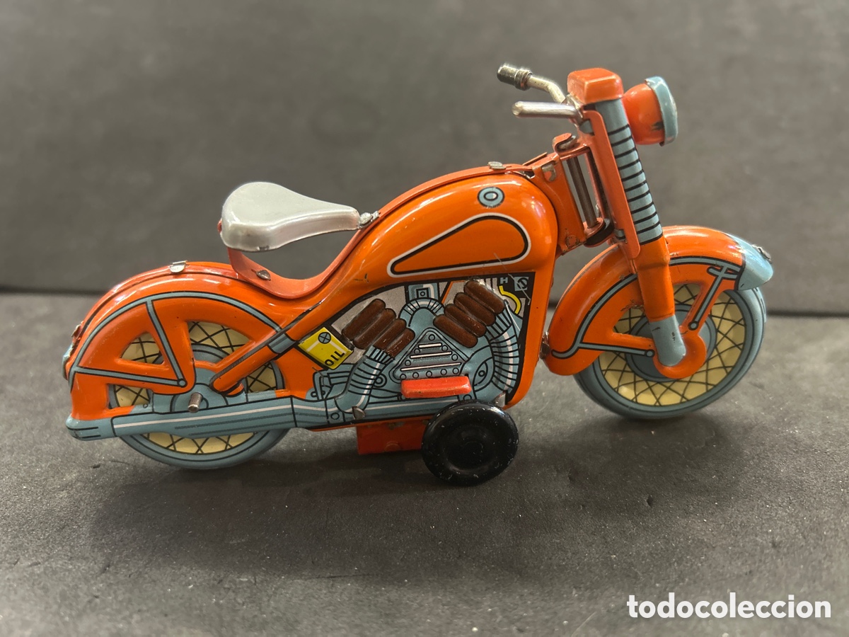 Juguetes antiguos de hojalata: Moto de hojalata a cuerda - Foto 3