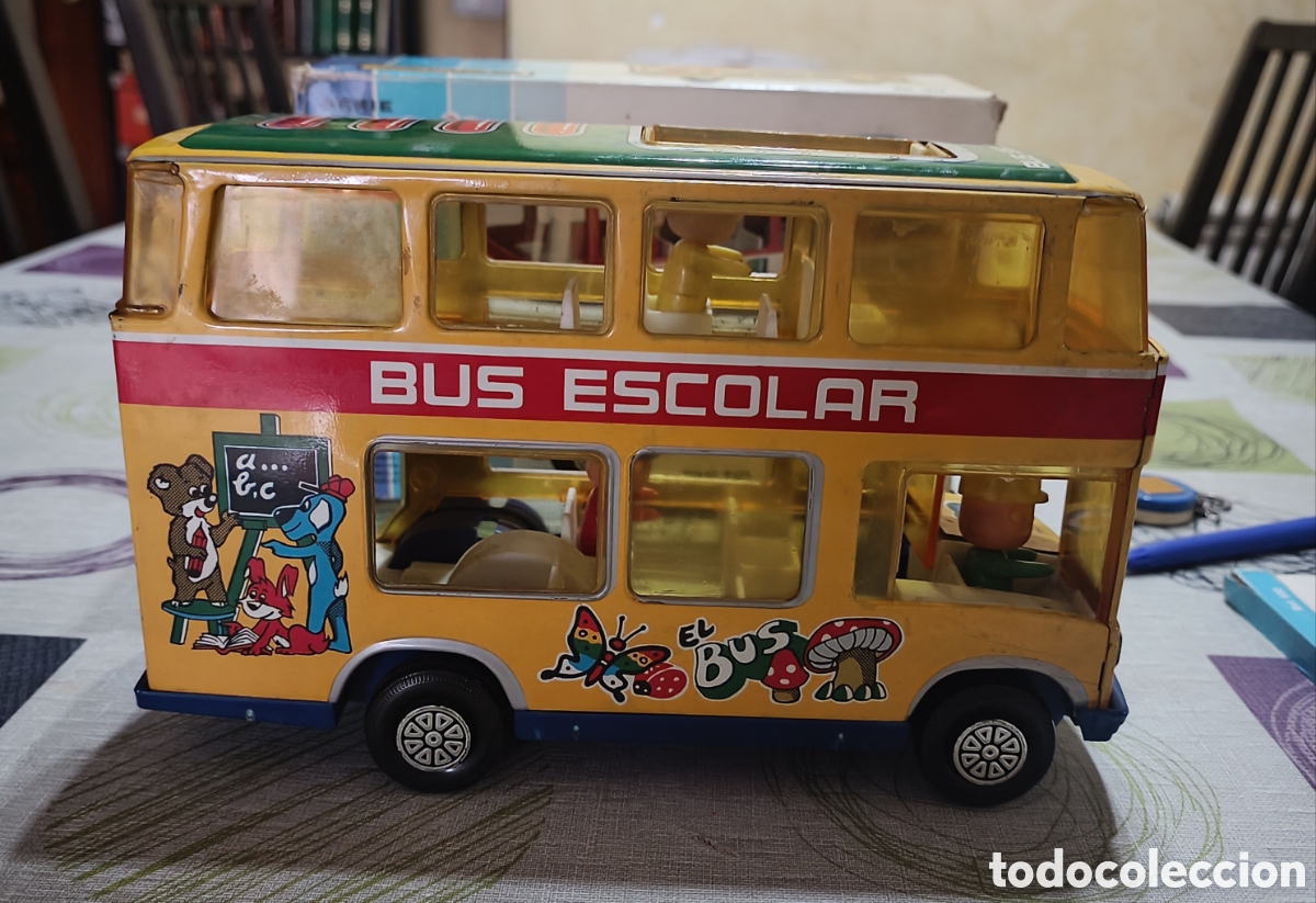 Juguetes antiguos de hojalata: Bus escolar de hojalata - Foto 4