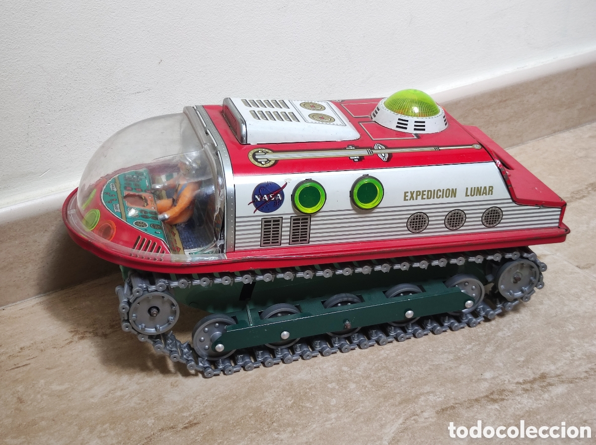 Juguetes antiguos de hojalata: Nave hojalata expedici&oacute;n lunar de EGE funcionando