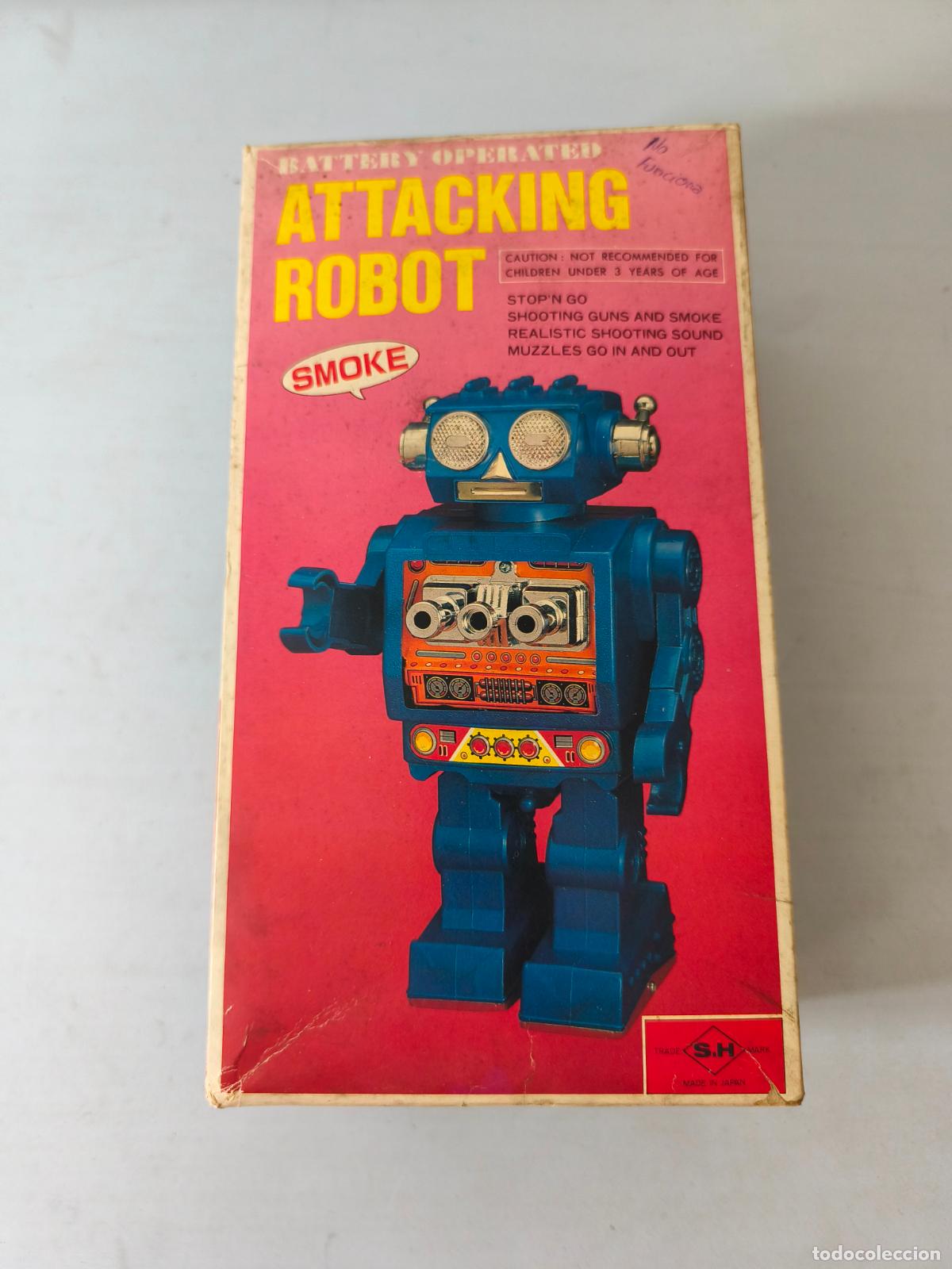 Juguetes antiguos de hojalata: ATTACKING ROBOT JAPONES, EN CAJA. CC