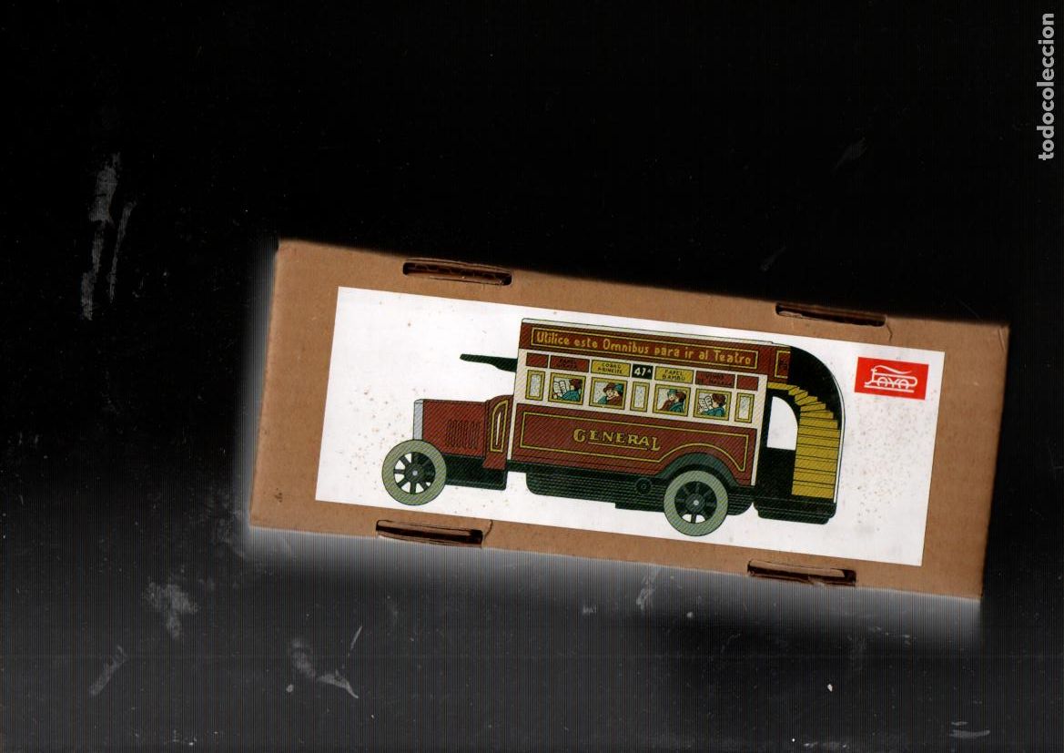 Juguetes antiguos de hojalata: AUTOBUS. HOJALATA. LLAVE PARA DAR CUERDA. CON CAJA. REPRODUCCION PAYA 1905.