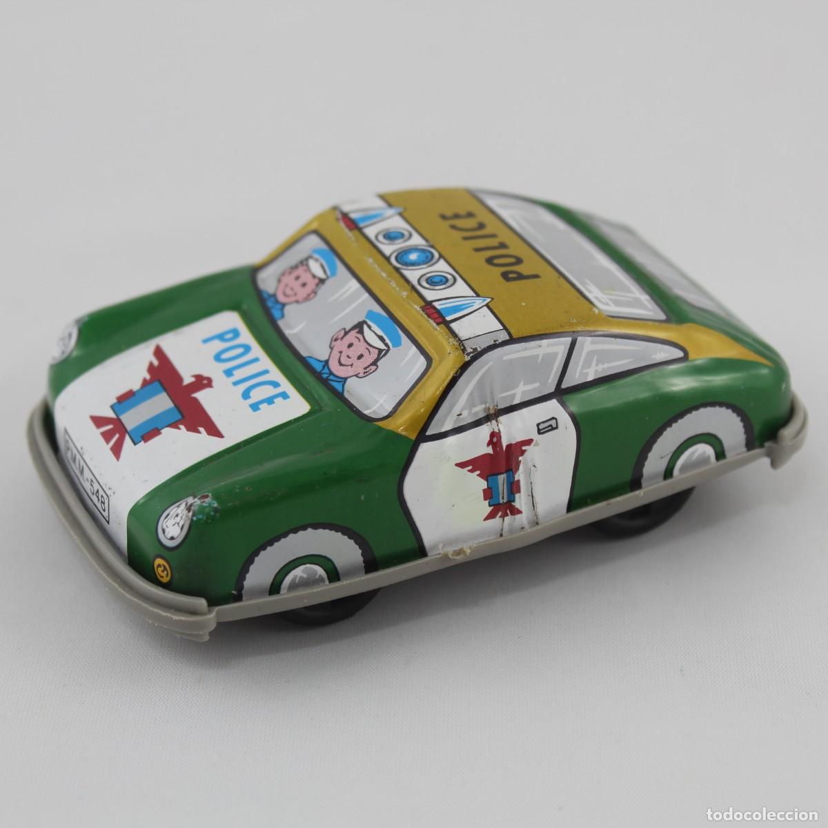 Juguetes antiguos de hojalata: Coche Polic&iacute;a PAYVA Espa&ntilde;a 70s Chapa Litografiada Fricci&oacute;n Vintage