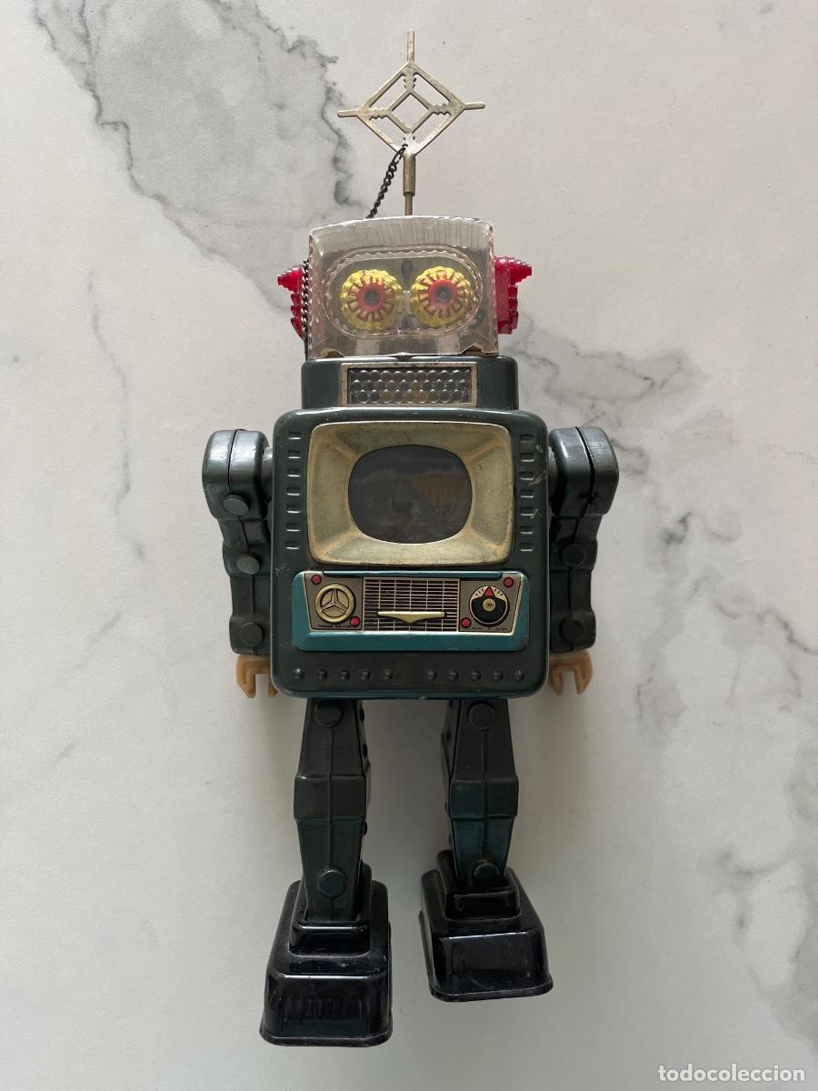 Juguetes antiguos de hojalata: Antiguo robot japon&eacute;s Televisi&oacute;n. A&ntilde;o 1966