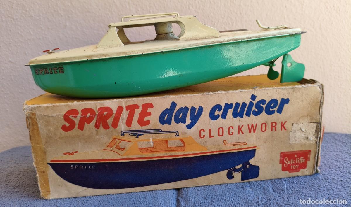 Antikes Blechspielzeug: Lancha de recreo. Sprite day Cruiser. Juguetes Sutcliffe Pressings Ltd. Fabricada en Inglaterra.