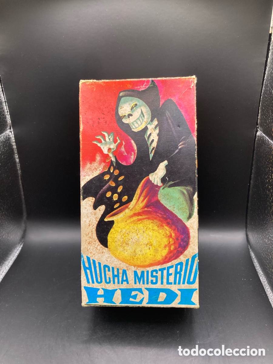 Juguetes antiguos de hojalata: ANTIGUA HUCHA MISTERIO HEDI CON SU CAJA